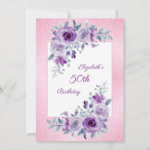 Elegante Paarse Rozen Glitter Roze Bloemen Verjaar Kaart (Achterkant)