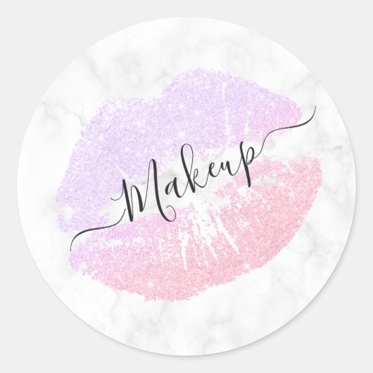 Elegante paarse rozen gouden glitter lippen wit ma ronde sticker (Voorkant)