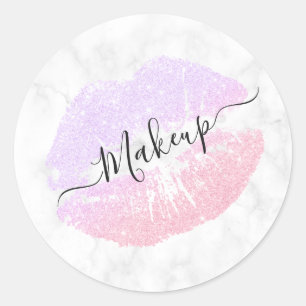 Elegante paarse rozen gouden glitter lippen wit ma ronde sticker