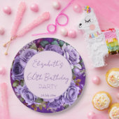 Elegante paarse rozen verjaardagsfeest monogrammed papieren bordje (Feest)