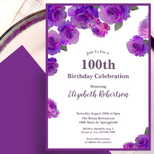 Elegante paarse rozen Vrouwen Aangepaste 100ste ve Kaart