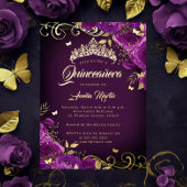 Elegante Paarse Rozen wervelgoud Quinceanera Folie Uitnodiging