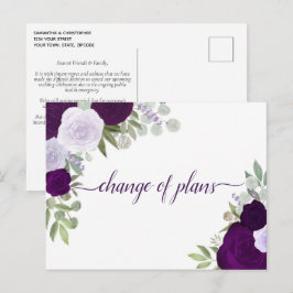 Elegante Paarse Rozen Wijziging van Huwelijksplann Aankondigingskaart