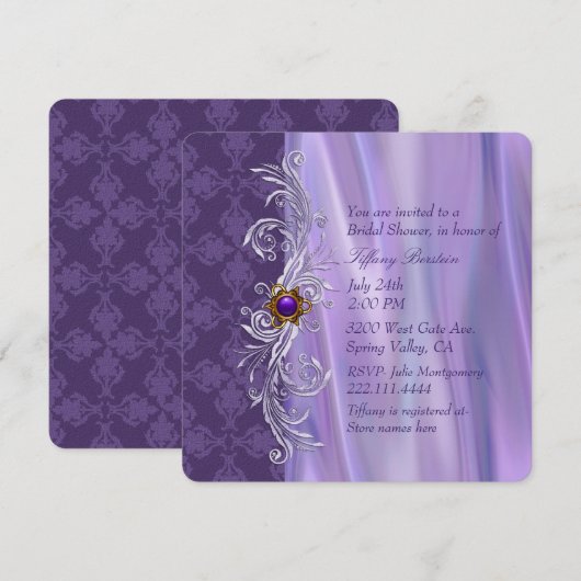 Elegante Paarse satijn en Damask Vrijgezellenfeest Kaart (Voorkant / Achterkant)