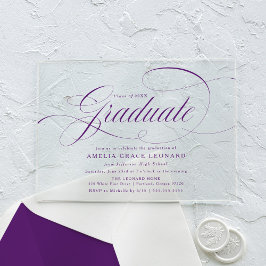 Elegante Paarse Script Graduation Party Acryl Uitnodigingen