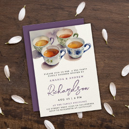 Elegante paarse script theepartijreünie aquarel kaart