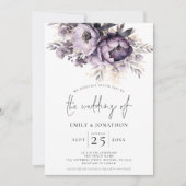 Elegante Paarse Sering Bloem QR Code Bruiloft Kaart (Voorkant)