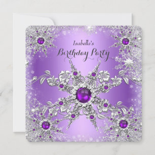Elegante Paarse Sering Sneeuwvlok Verjaardagsfeest Kaart