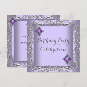 Elegante Paarse Sering Zilveren Sieraad Verjaardag Kaart