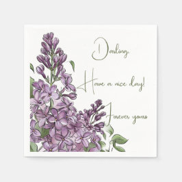 Elegante paarse seringen botanische bloemen papier servet