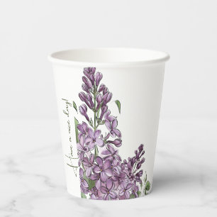 Elegante paarse seringen botanische bloemenpapiere papieren bekers