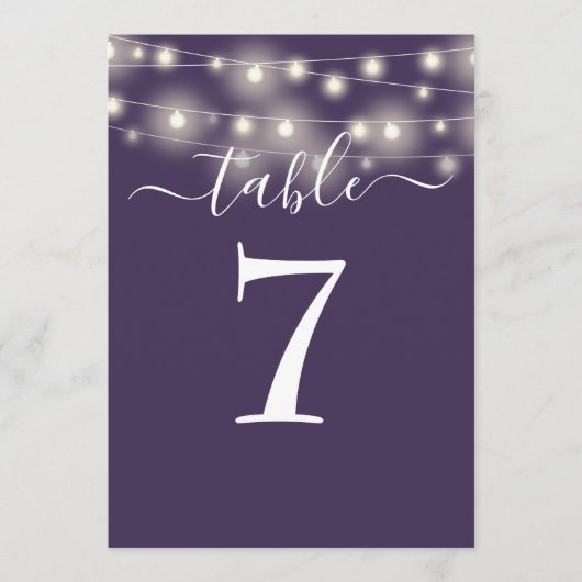 Elegante paarse slingerlichtjes tafelnummer (Voorkant)