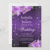 Elegante Paarse snaarlichten bloemenbruiloft Kaart (Voorkant)
