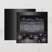 Elegante Paarse Sneeuw & Zwarte Verjaardagsuitnodi Kaart (Voorkant / Achterkant)