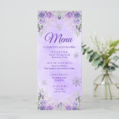 Elegante Paarse Sneeuwvlok Kerstmis Mis XV Años Menu (Staand voorkant)