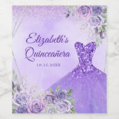 Elegante Paarse Sneeuwvlok Kerstmis Quinceañera Wijn Etiket (Enkel label)