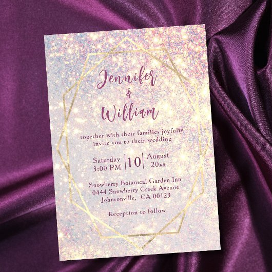 Elegante Paarse Sparkle Glitter Bruiloft Kaart