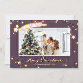 Elegante Paarse Sparkly Star Foto Kerstmis Kaart (Voorkant)