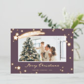 Elegante Paarse Sparkly Star Foto Kerstmis Kaart (Staand voorkant)