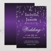 Elegante paarse sterlichten trouwuitnodiging kaart (Voorkant / Achterkant)