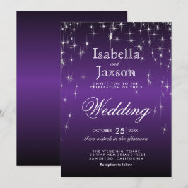 Elegante paarse sterlichten trouwuitnodiging kaart