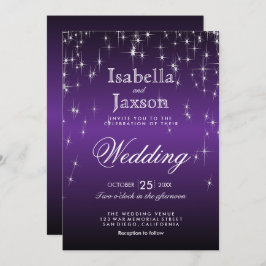 Elegante Paarse Sterren Lichtjes Trouw Uitnodiging