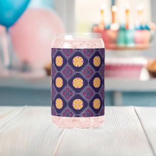 Elegante Paarse stof met geel bloemmotief Blikvorm Glas