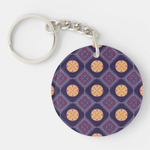 Elegante Paarse stof met geel bloemmotief Sleutelhanger