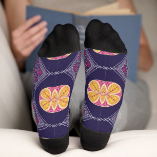 Elegante Paarse stof met geel bloemmotief Sokken