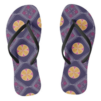 Elegante Paarse stof met geel bloemmotief Teenslippers