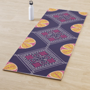 Elegante Paarse stof met geel bloemmotief Yogamat