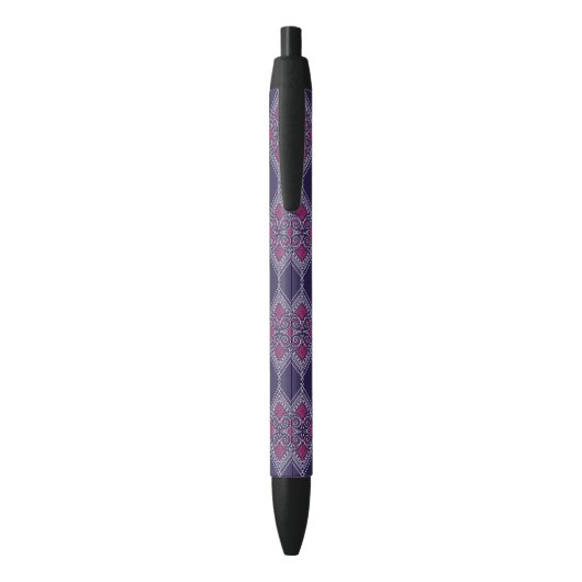 Elegante Paarse stof met geel bloemmotief Zwarte Inkt Pen (Achterkant (Verticaal))
