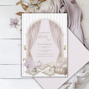 Elegante Paarse Streep Bruids Tea Shower   Kaart