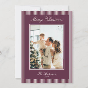 Elegante Paarse Strepen Kerst Foto Feestdagenkaart