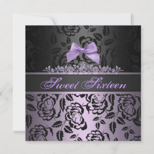 Elegante paarse strik Sweet 16 verjaardagsuitnodig Kaart