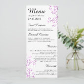 Elegante Paarse Swirls Wedding Menu (Staand voorkant)