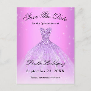 Elegante Paarse Syringa Quinceanera Save The Date Briefkaart