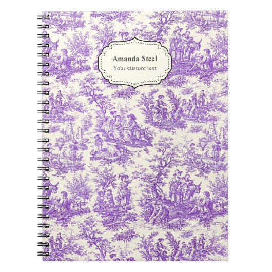 Elegante  paarse toile de jouy klein notitieboek (Voorkant)