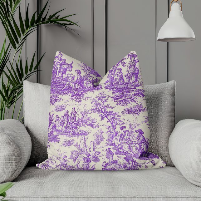 Elegante  paarse toile de jouy kussen (Creator heeft geüpload)
