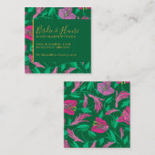 Elegante Paarse tropische bloemen op groen Vierkante Visitekaartje (Voorkant / Achterkant)