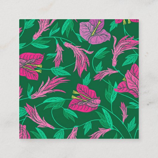 Elegante Paarse tropische bloemen op groen Vierkante Visitekaartje (Achterkant)