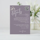 Elegante paarse trouwdetails QR-code Informatiekaartje (Staand voorkant)