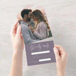 Elegante paarse trouwfoto met RSVP All In One Uitnodiging
