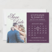 Elegante Paarse Trouwkalender Save the Date Magnét Magnetische Uitnodiging (Voorkant)