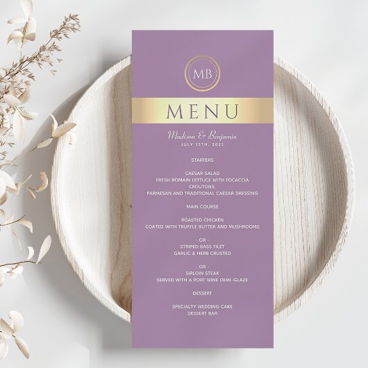 Elegante Paarse Trouwmenu Menu