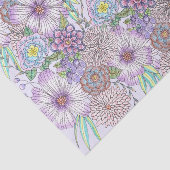 Elegante Paarse tuinbloemen en groen gebladerte Tissuepapier (Detail)