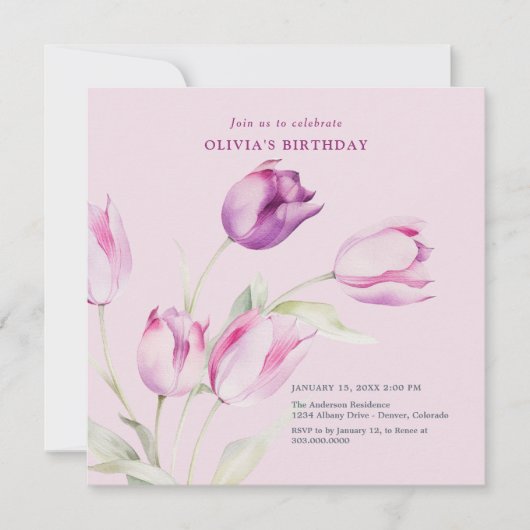 Elegante Paarse Tulpen Kaart (Voorkant)