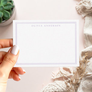 Elegante Paarse Twee Grens Minimalistische Monogra Notitiekaartje