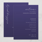 Elegante Paarse Typografische Trouwceremonie Programmakaart (Voorkant / Achterkant)