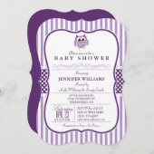 Elegante Paarse uil Baby shower uitnodiging (Voorkant / Achterkant)